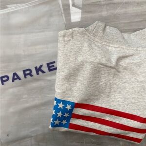 Parke Light Gray Women's Pullover Sweatshirt with Flag Graphic